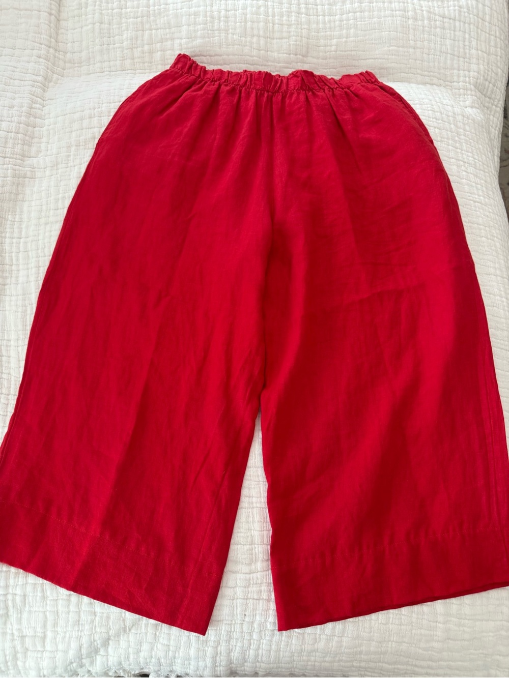 Bryn Walker Red Elastic-Waist Women’s Linen Wide Leg Cropped Pants EUC 1419